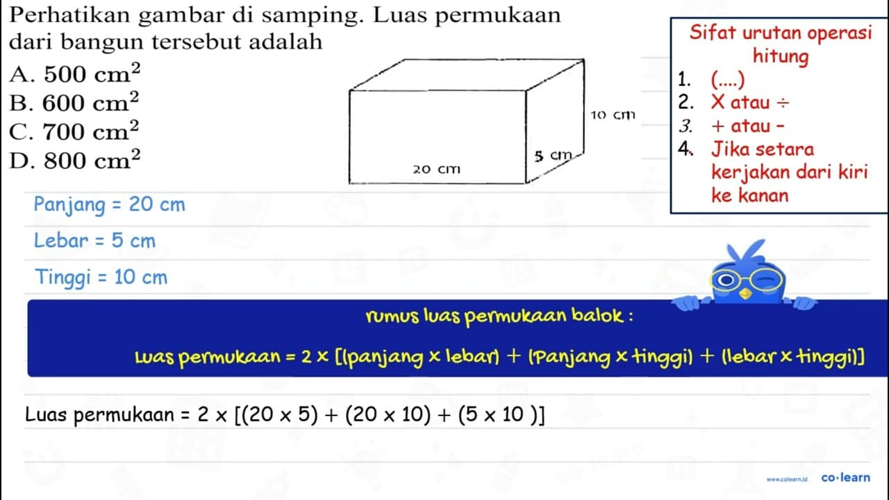 Perhatikan gambar di samping. Luas permukaan dari bangun