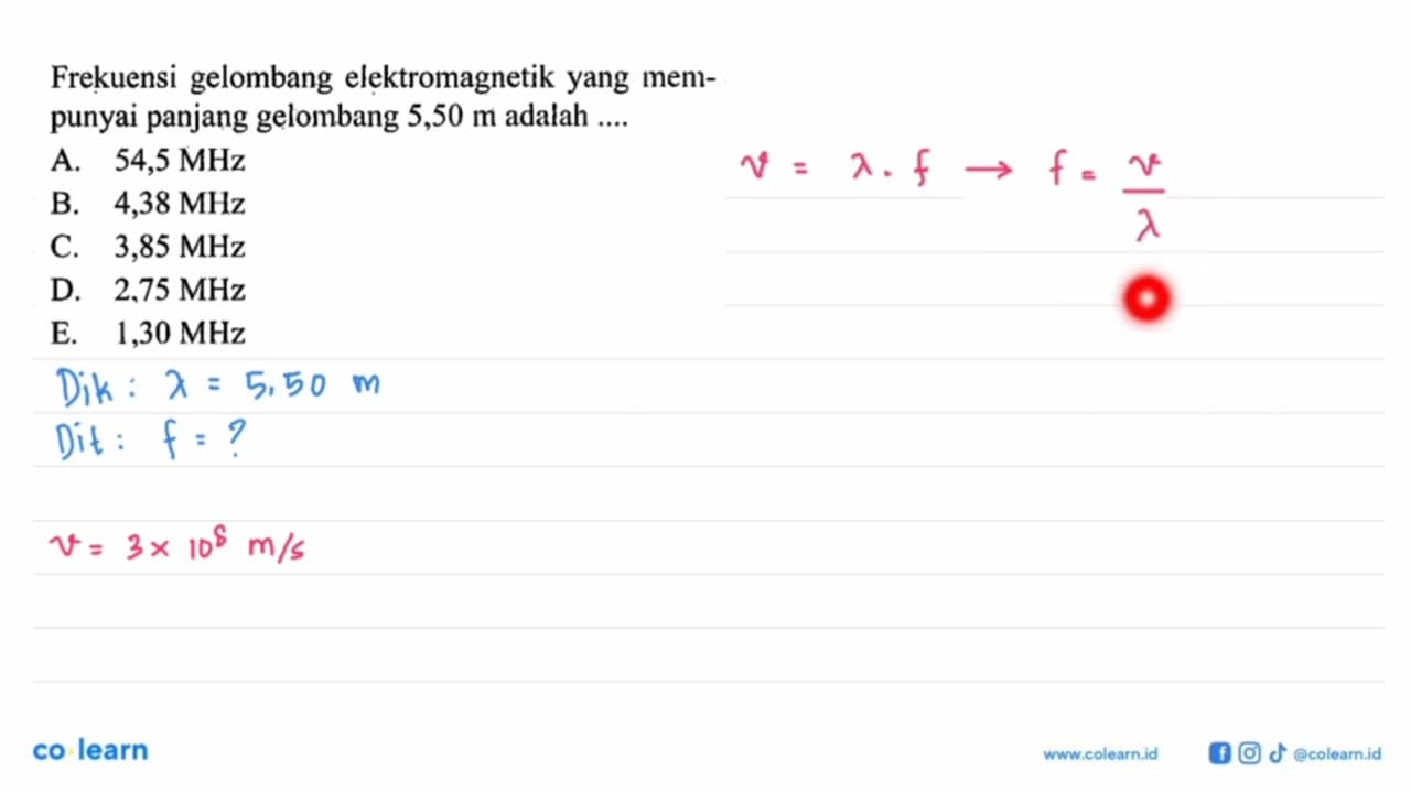 Frekuensi gelombang elektromagnetik yang mempunyai panjang