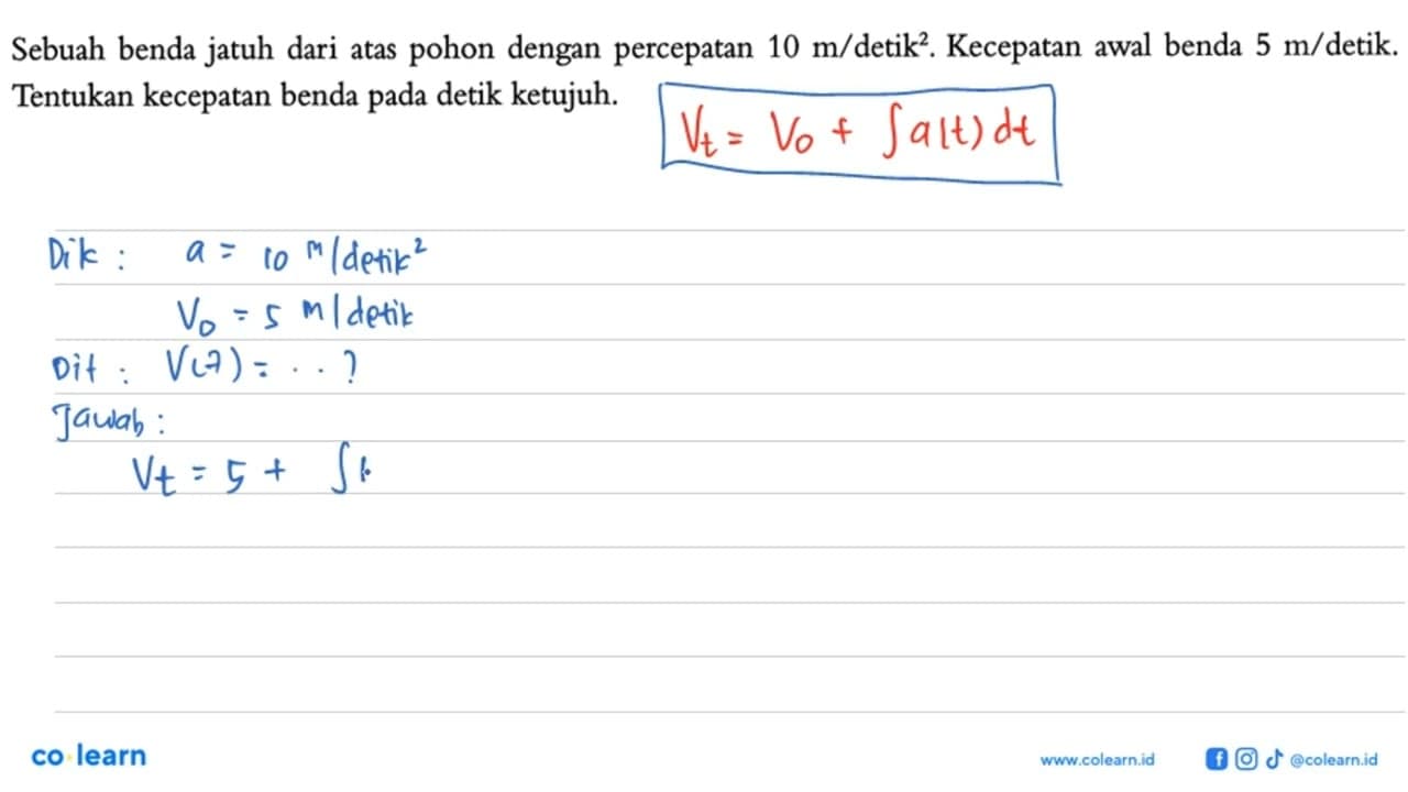 Sebuah benda jatuh dari atas pohon dengan percepatan 10