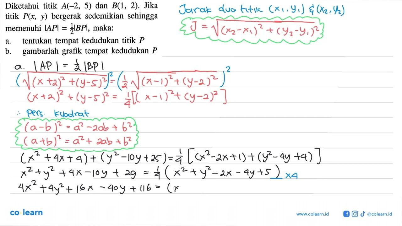 Diketahui titik A(-2,5) dan B(1,2). Jika titik P(x, y)