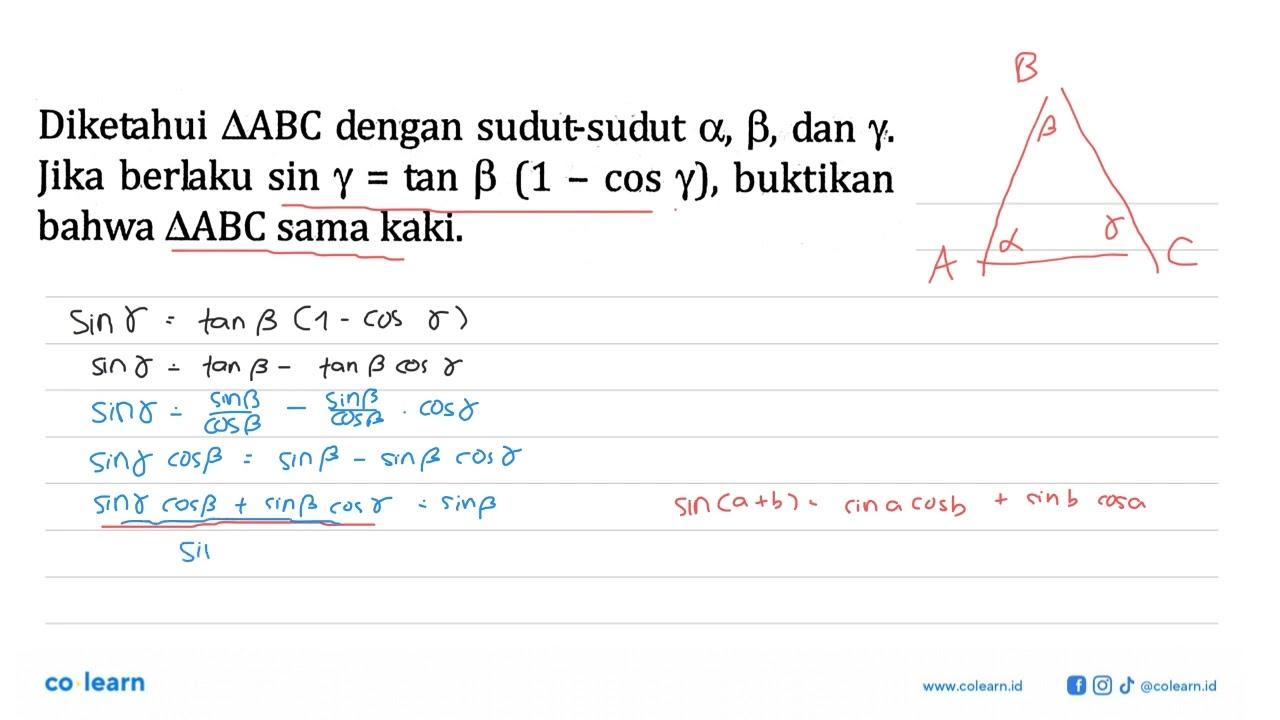 Diketahui AABC dengan sudut-sudut alpha, beta, dan gamma.