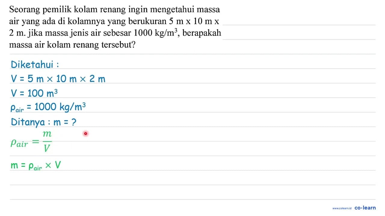 Seorang pemilik kolam renang ingin mengetahui massa air