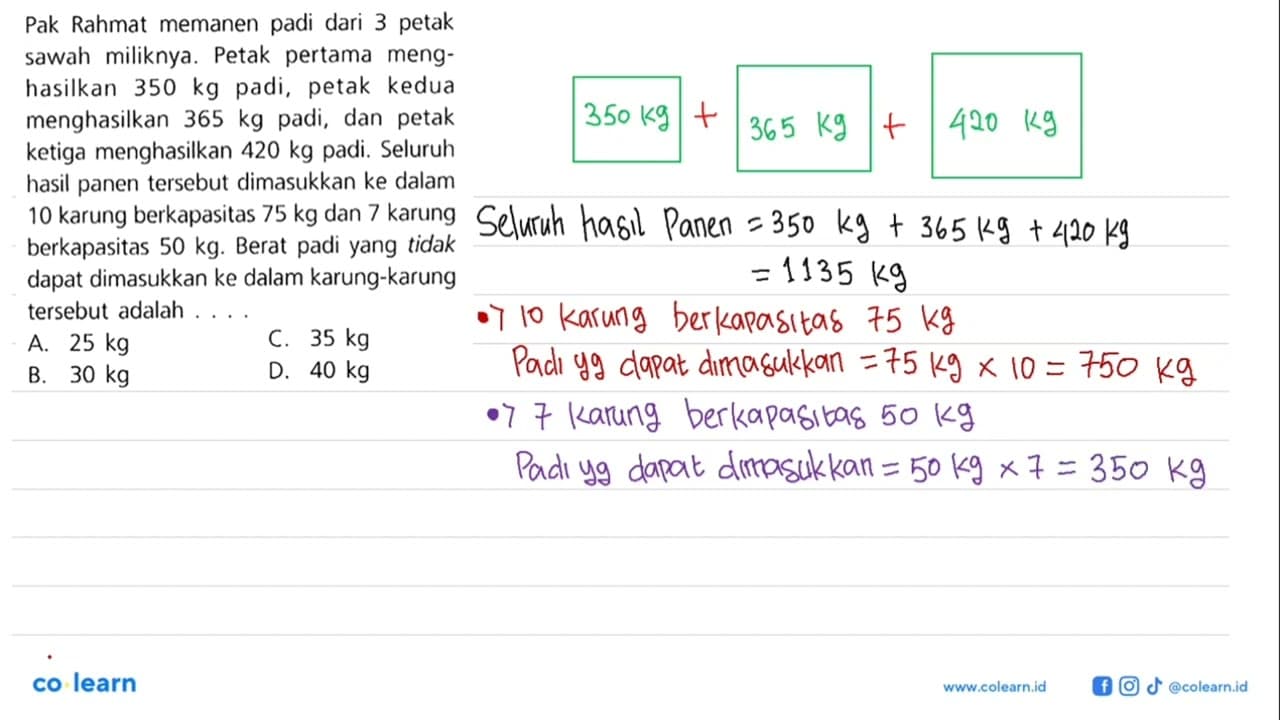 Pak Rahmat memanen padi dari 3 petak sawah miliknya. Petak