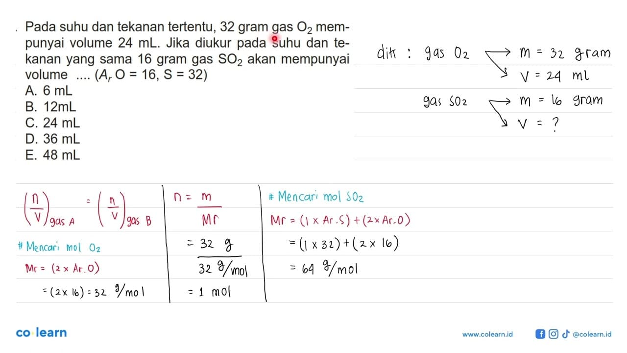 Pada suhu dan tekanan tertentu, 32 gram gas O2 mempunyai