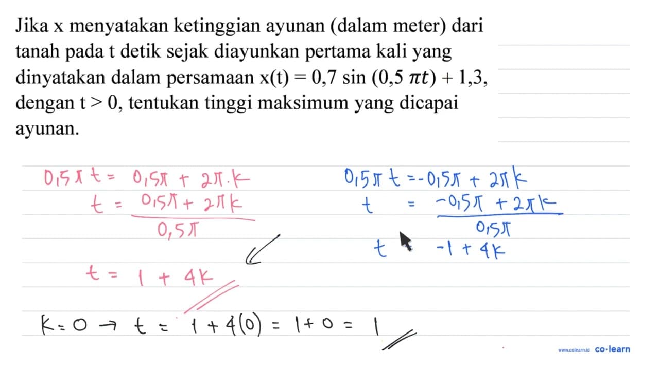 Jika x menyatakan ketinggian ayunan (dalam meter) dari