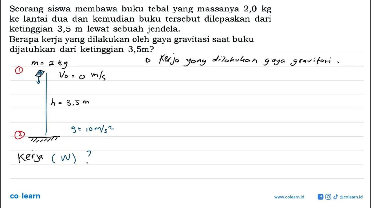 Seorang siswa membawa buku tebal yang massanya 2,0 kg ke