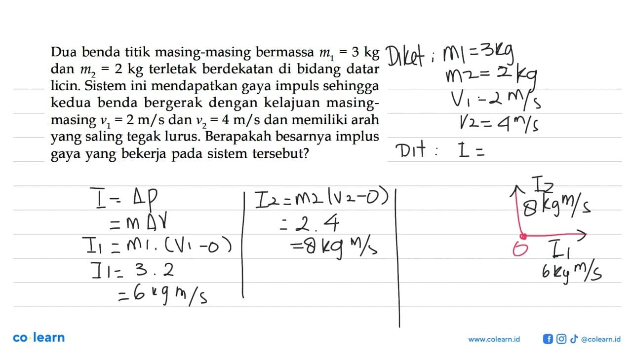 Dua benda titik masing-masing bermassa m1=3 kg dan m2=2 kg