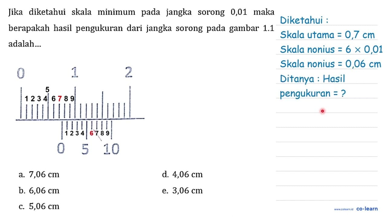 Jika diketahui skala minimum pada jangka sorong 0,01 maka