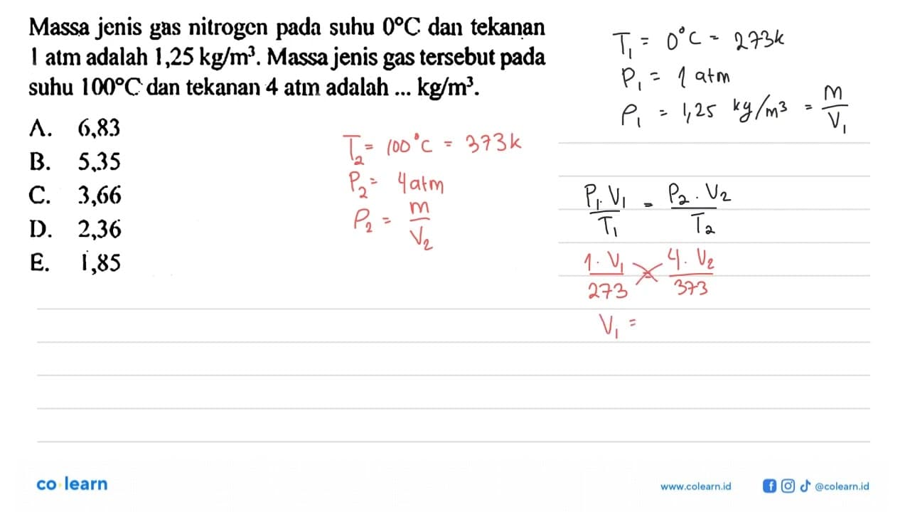 Massa jenis gas nitrogen pada suhu 0 C dan tekanan 1 atm