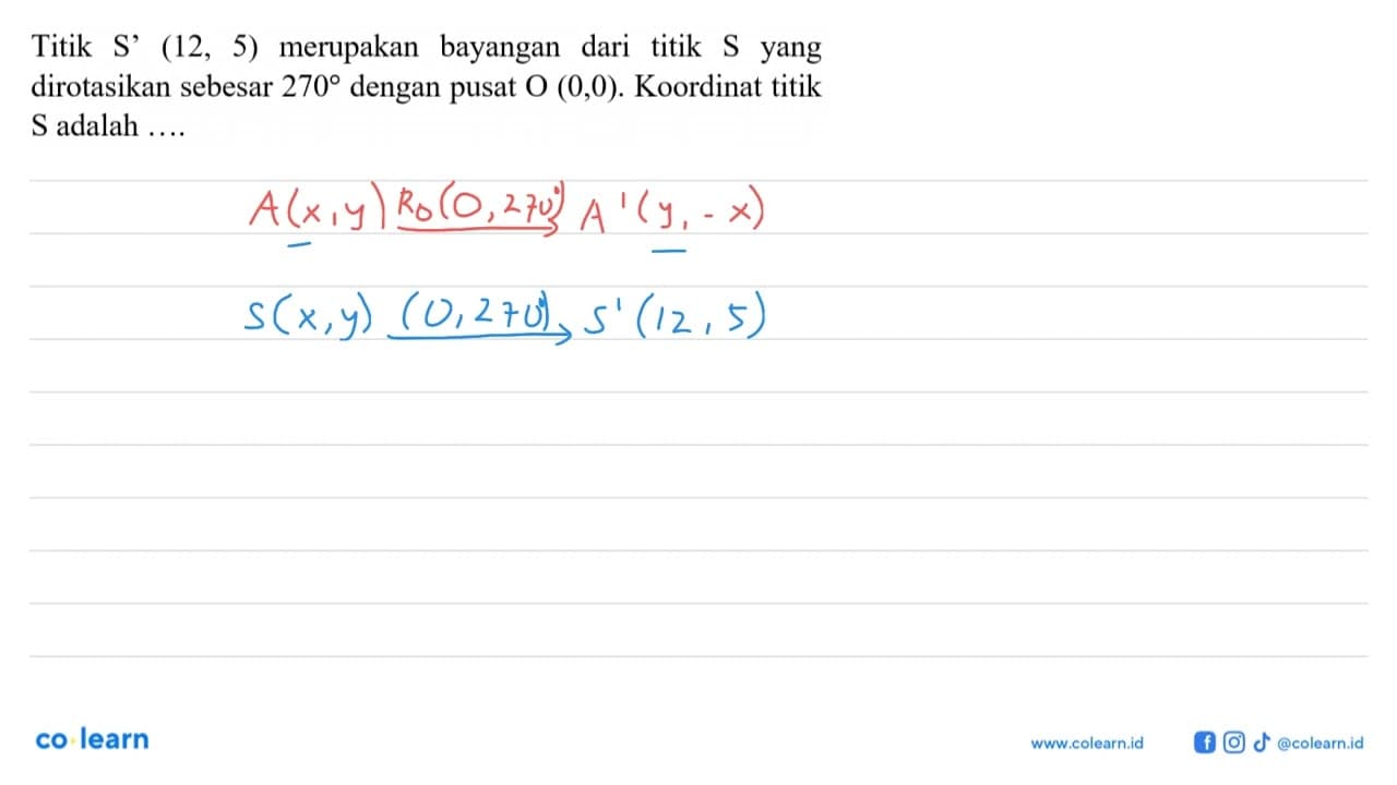 Titik S' (12,5) merupakan bayangan dari titik S yang