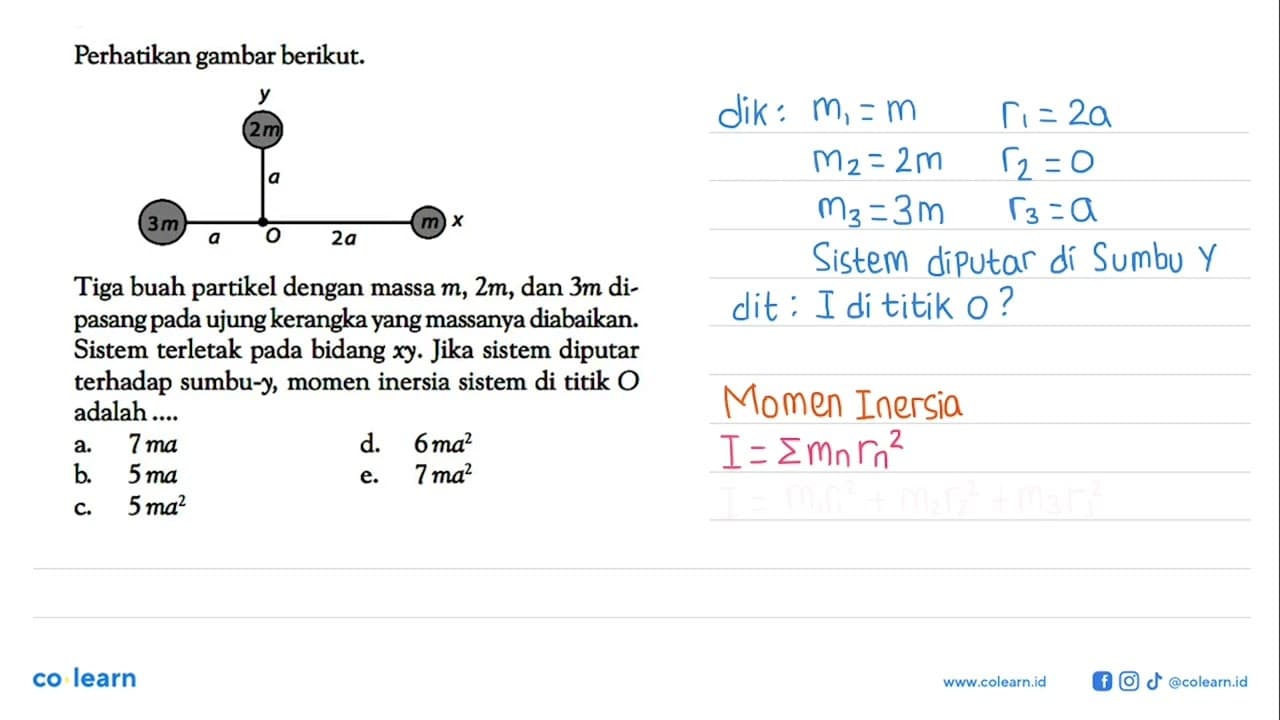 Perhatikan gambar berikut. y 2m a 3m a O 2a m xTiga buah