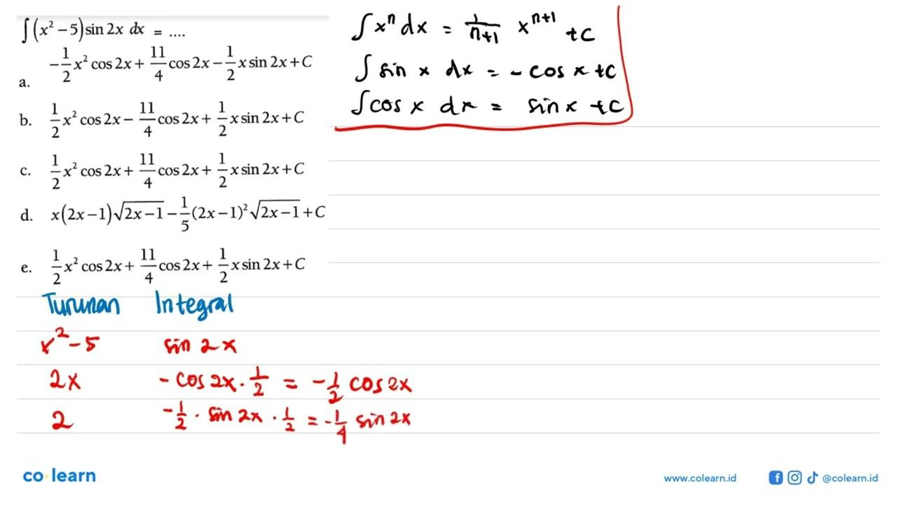 integral (x^2-5) sin 2x dx=....