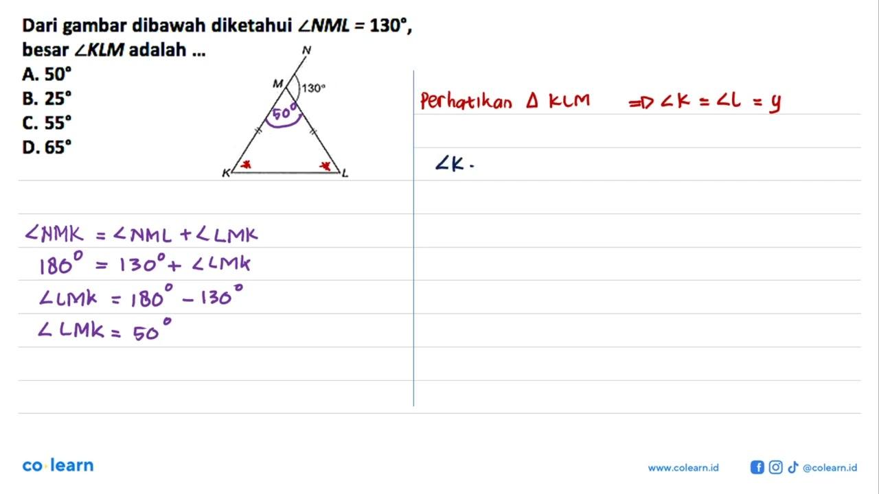 Dari gambar dibawah diketahui sudut NML=130 , besar sudut