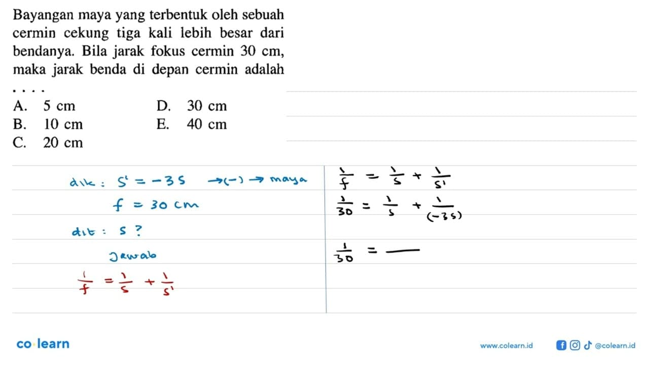 Bayangan maya yang terbentuk oleh sebuah cermin cekung tiga