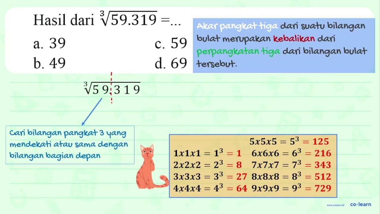 Hasil dari 59.319^(1/3)=...