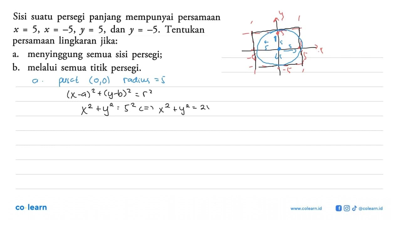 Sisi suatu persegi panjang mempunyai persamaan x=5, x=-5,