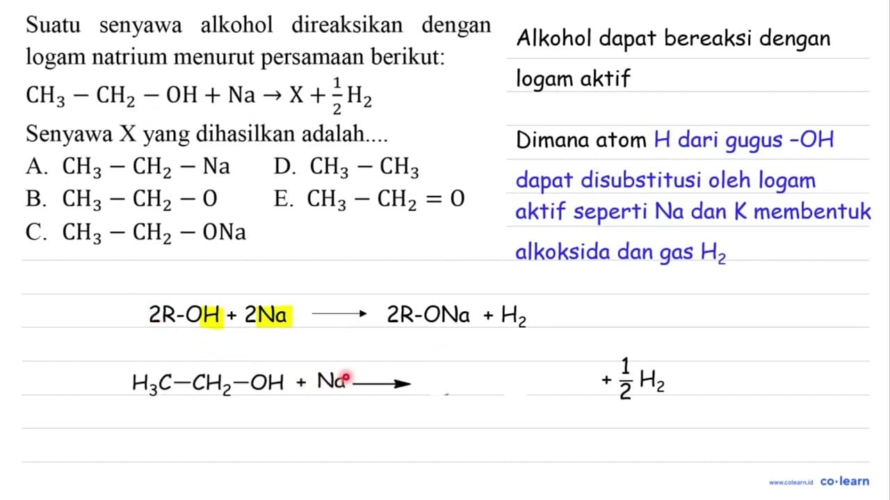 Suatu senyawa alkohol direaksikan dengan logam natrium