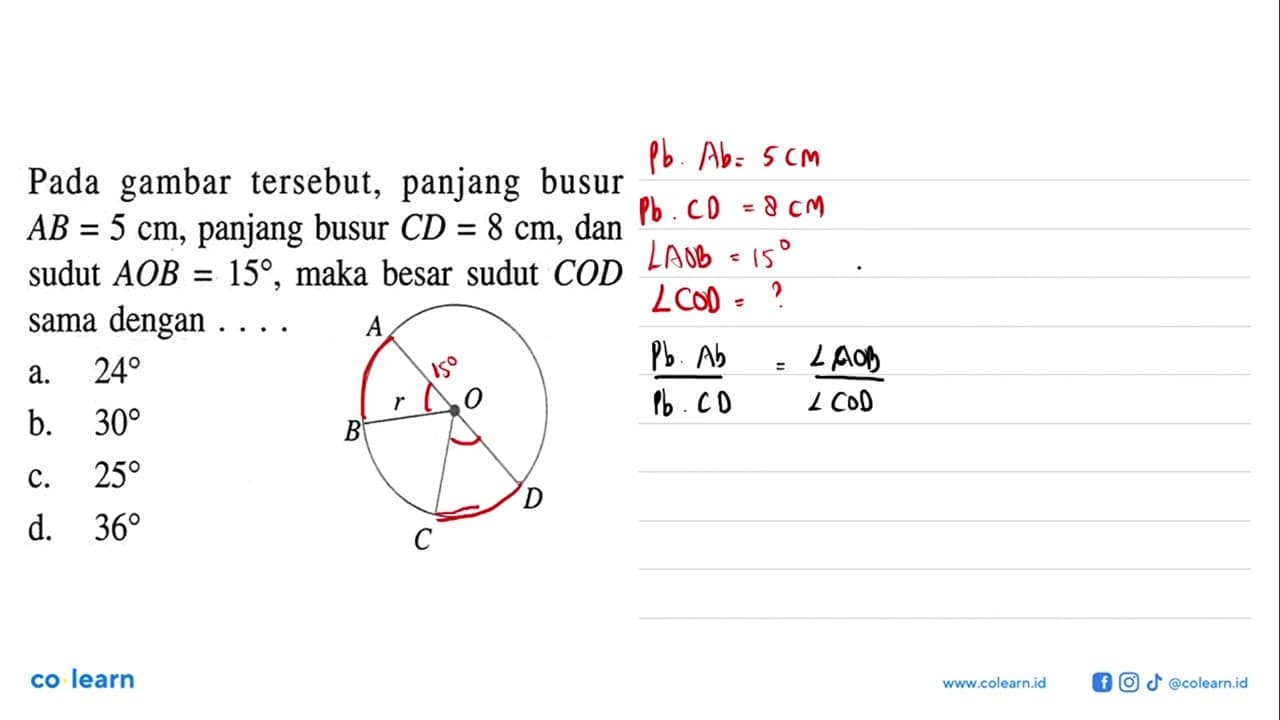 Pada gambar tersebut, panjang busur AB=5 cm , panjang busur