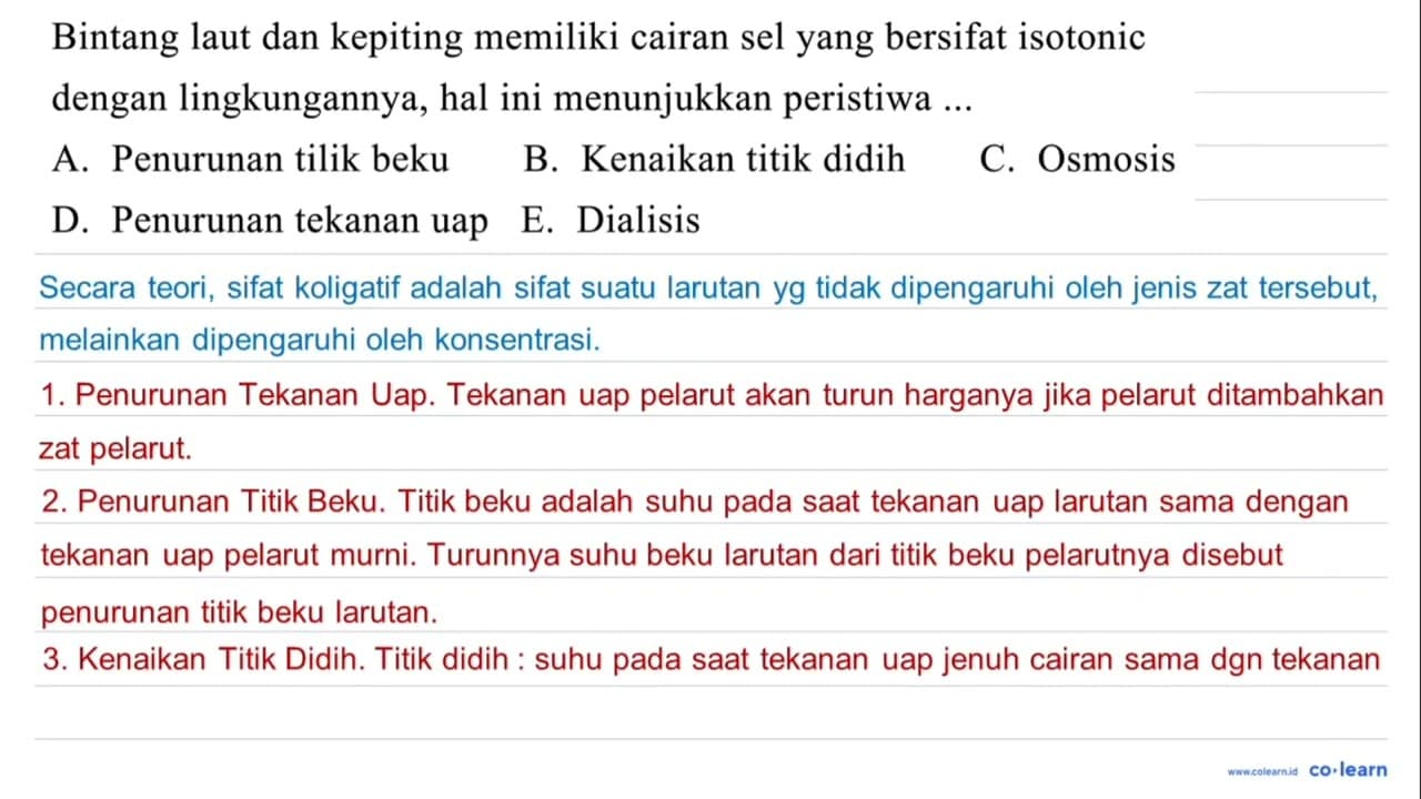 Bintang laut dan kepiting memiliki cairan sel yang bersifat