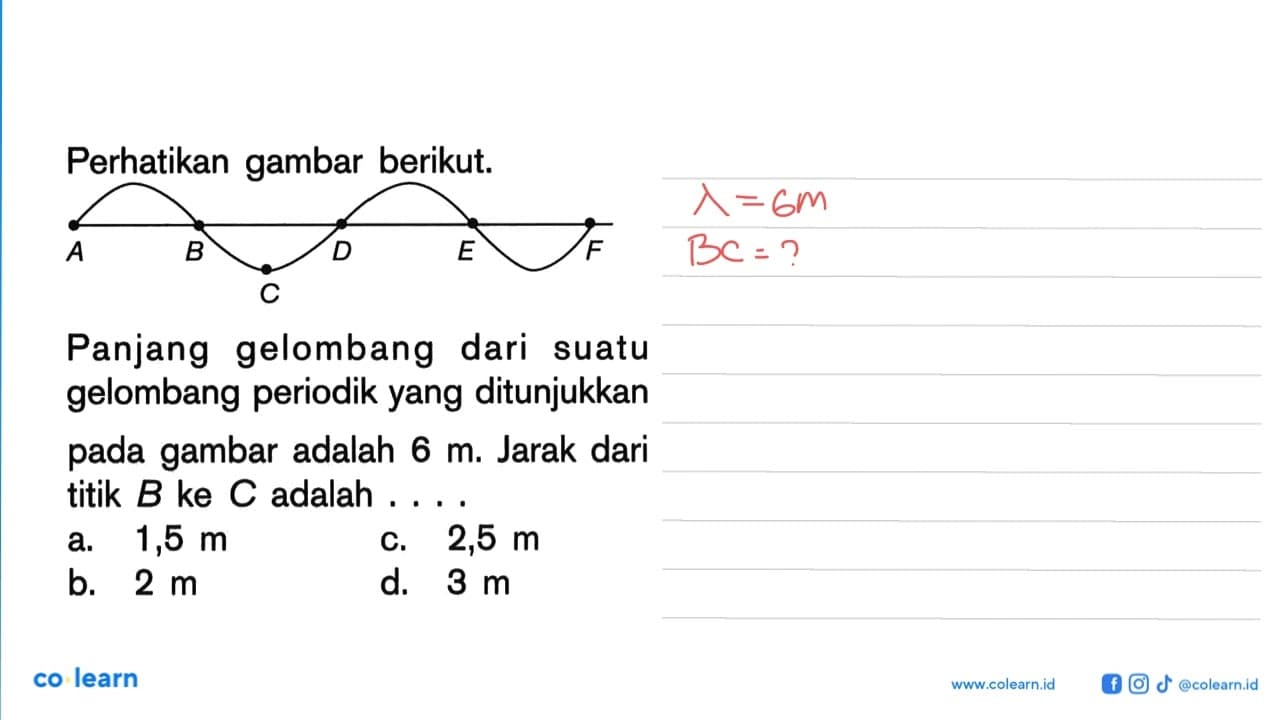 Perhatikan gambar berikut. Panjang gelombang dari suatu