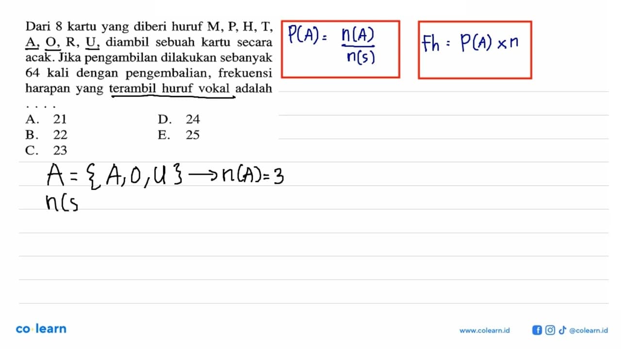 Dari 8 kartu yang diberi huruf M, P, H, T , A, O, R, U,