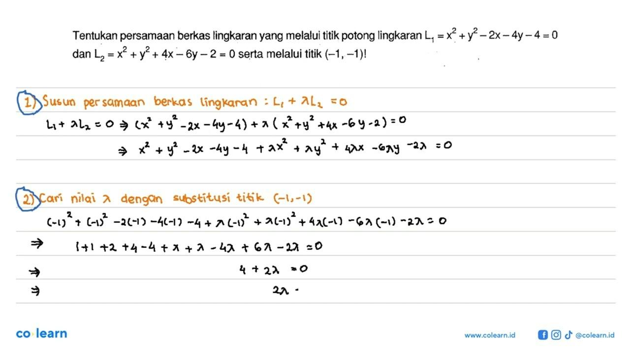 Tentukan persamaan berkas lingkaran yang melalui titik