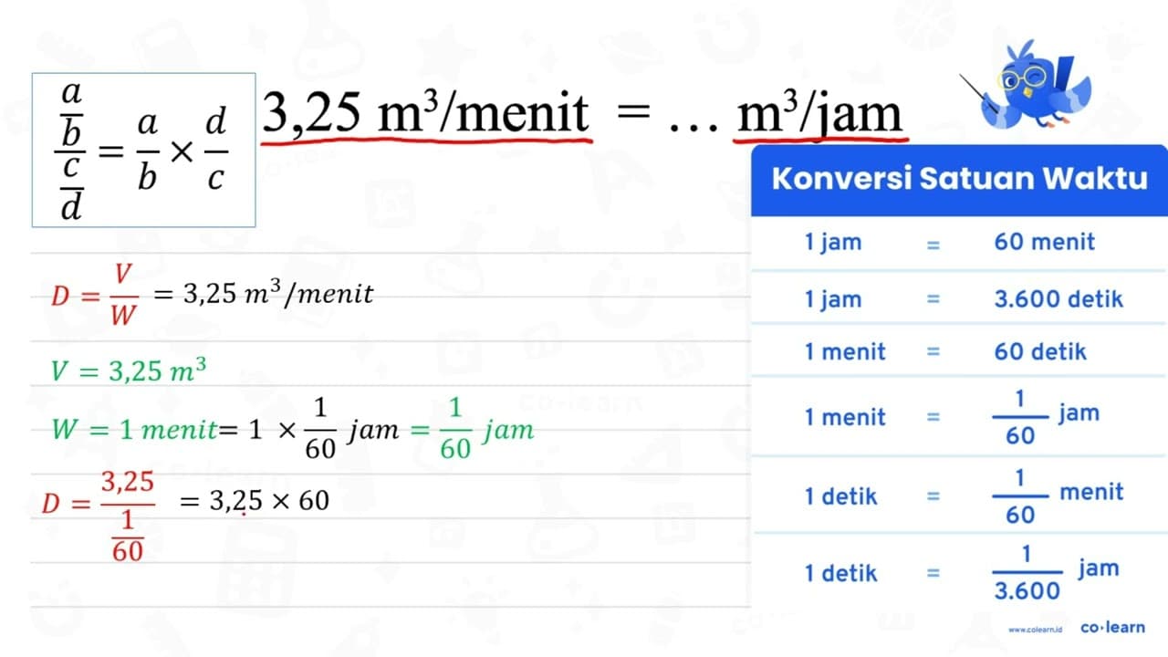 3,25 m^3/menit=... m^3/jam