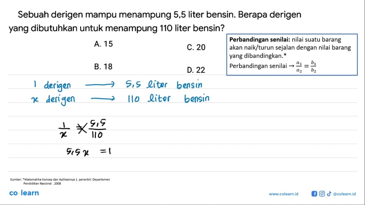 Sebuah derigen mampu menampung 5,5 liter bensin. Berapa