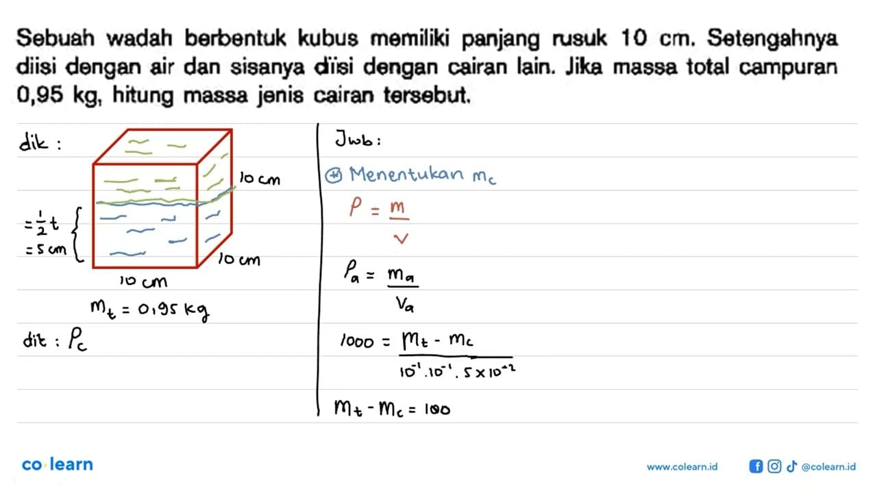 Sebuah wadah berbentuk kubus memiliki panjang rusuk 10 cm.