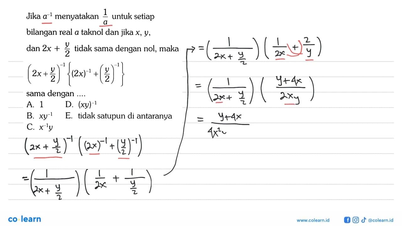 Jika a^-1 menyatakan 1/a untuk setiap bilangan real a tak