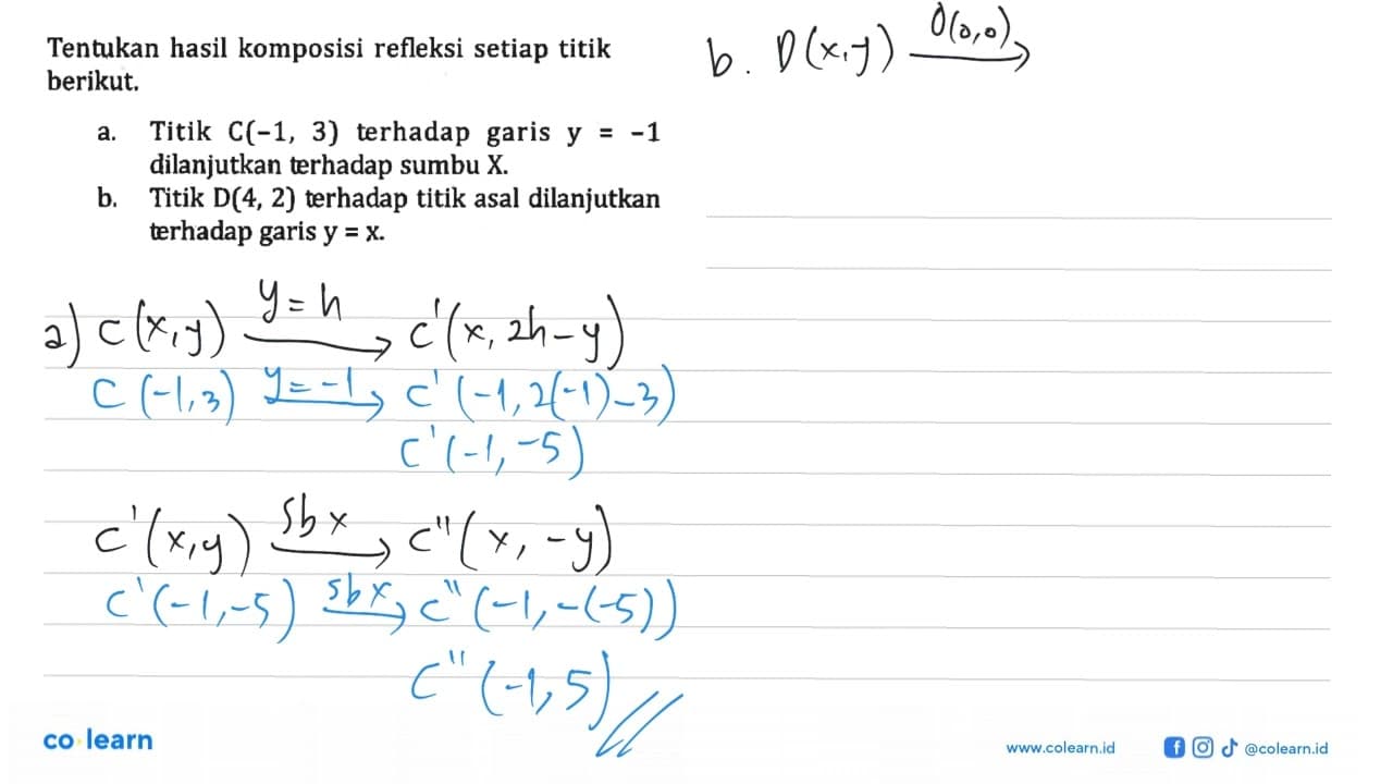 Tentukan hasil komposisi refleksi setiap titik berikut. a.