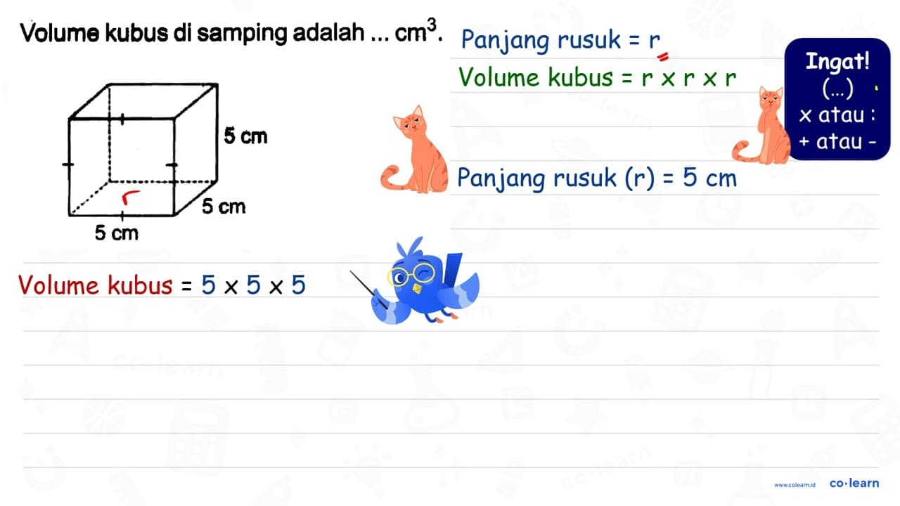 Volume kubus di samping adalah ... cm^(3) .