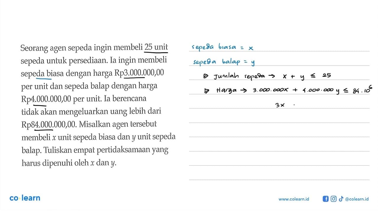 Seorang agen sepeda ingin membeli 25 unit sepeda untuk