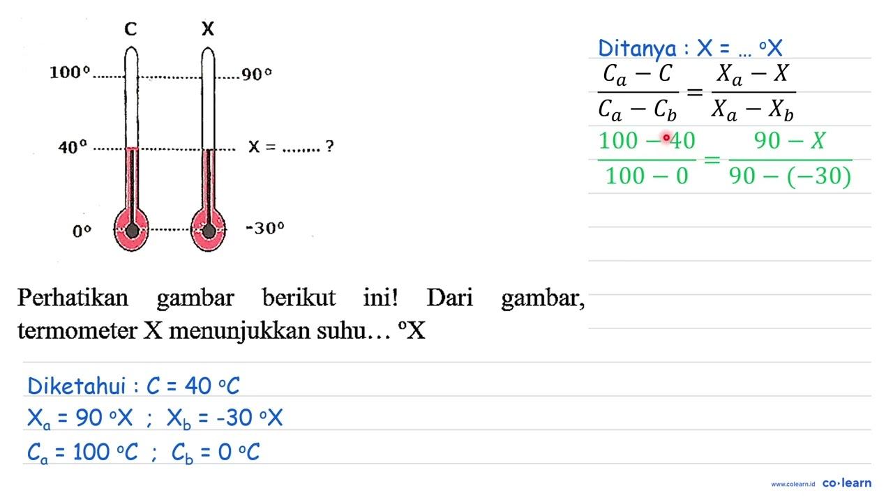 C X 100 90 40 X = ......... ? 0 -30 Perhatikan gambar