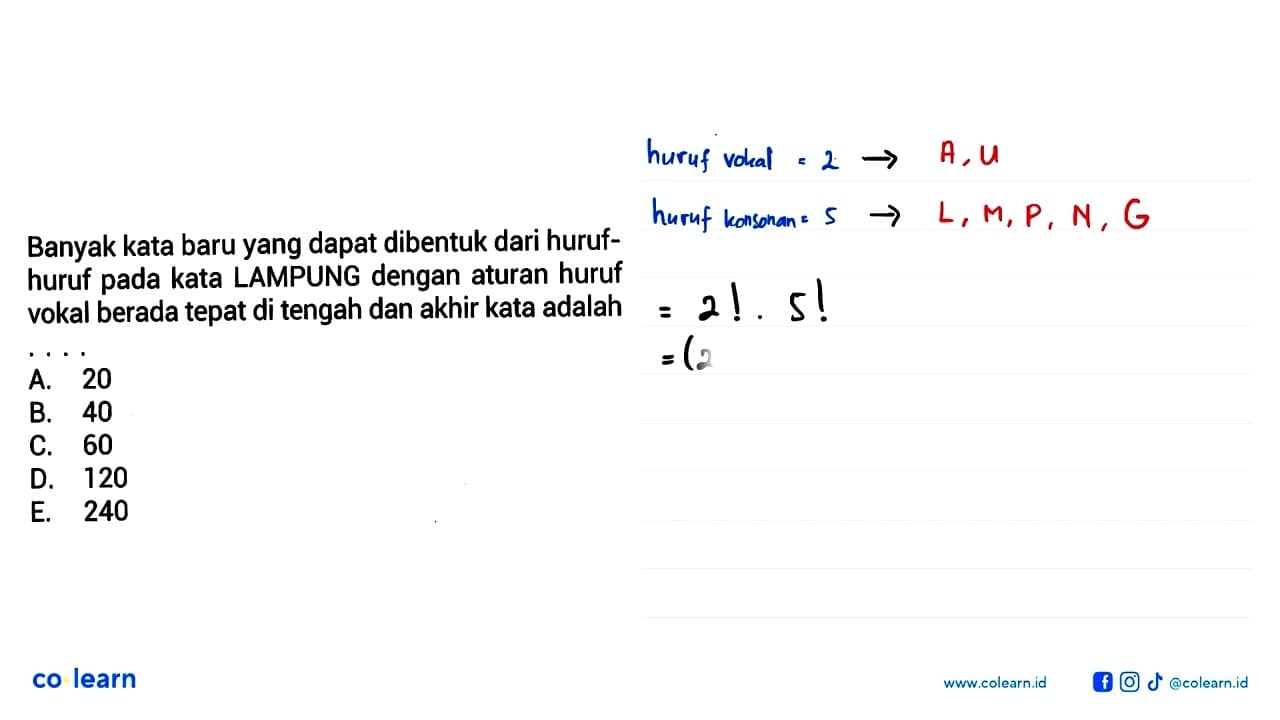 Banyak kata baru yang dapat dibentuk dari huruf-huruf pada