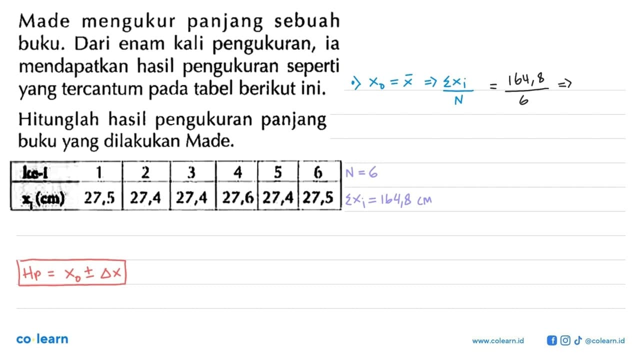 Made mengukur panjang sebuah buku. Dari enam kali