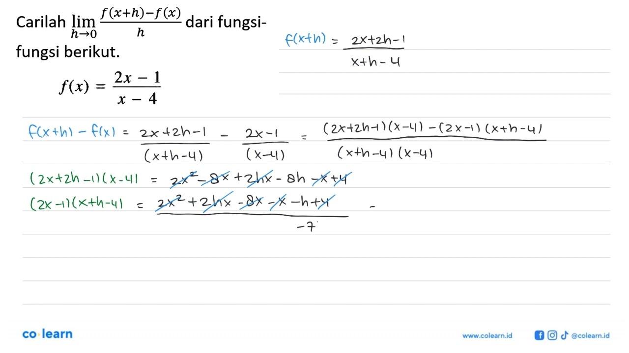 Carilah limit h->0 f(x+h)-f(x)/h dari fungsifungsi