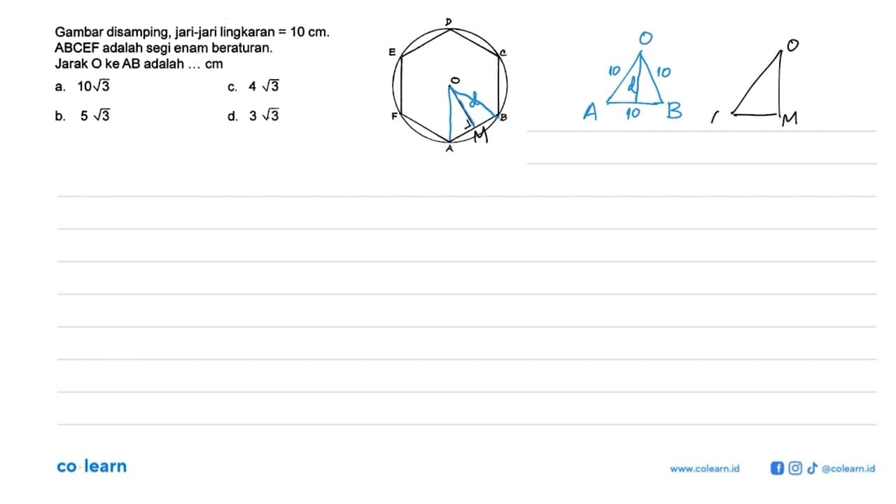 Gambar disamping, jari-jari lingkaran=10 cm. ABCEF adalah