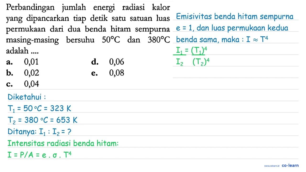 Perbandingan jumlah energi radiasi kalor yang dipancarkan