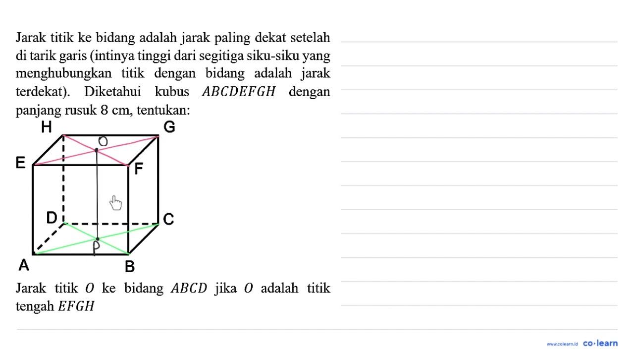 Jarak titik ke bidang adalah jarak paling dekat setelah di