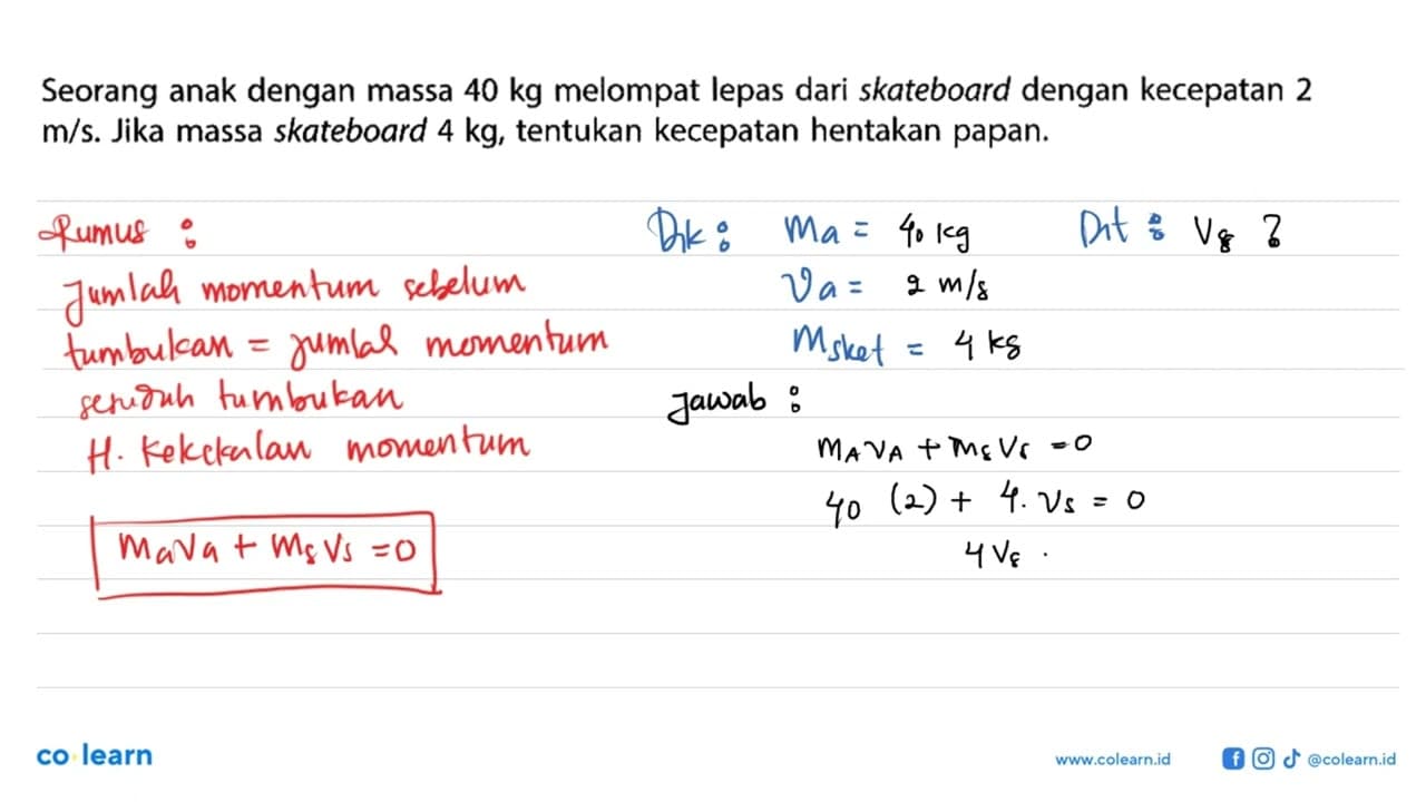 Seorang anak dengan massa 40 kg melompat lepas dari