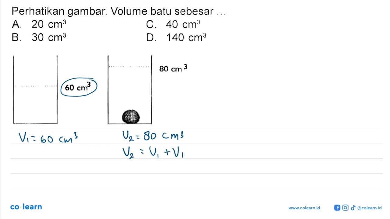 Perhatikan gambar. Volume batu sebesar....