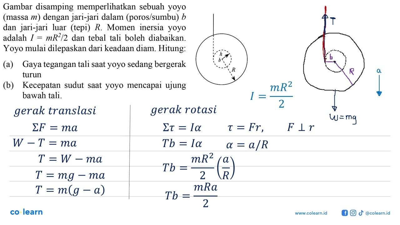 h b R Gambar disamping memperlihatkan sebuah yoyo (massa m)