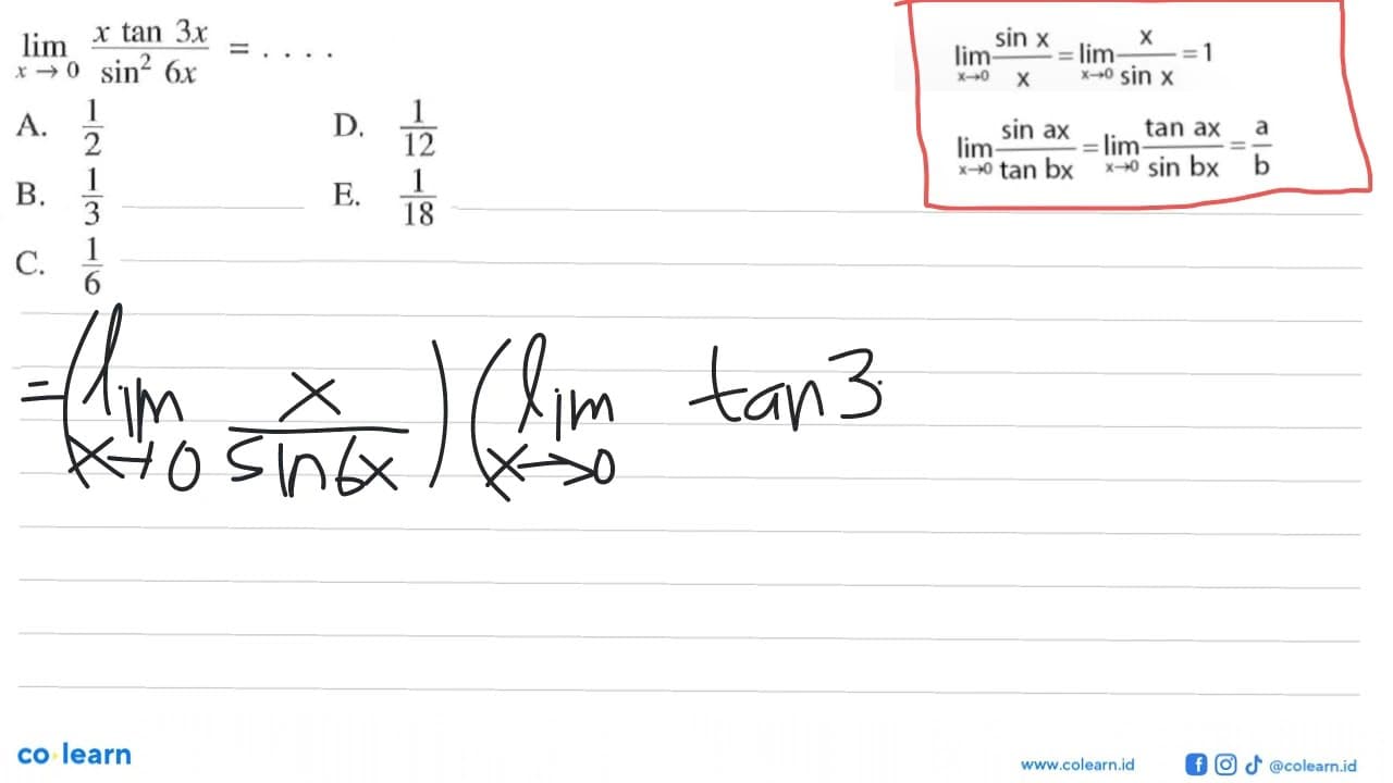 lim x->0 X tan 3x /sin^2 6x