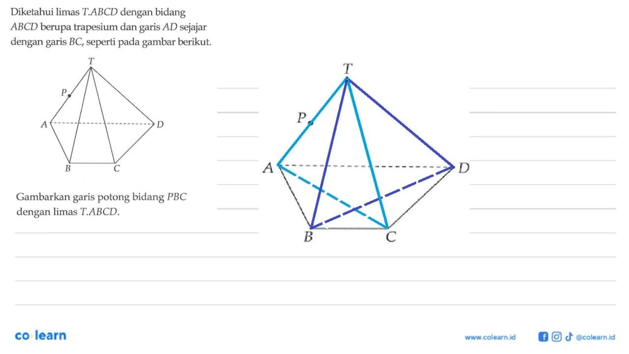 Diketahui limas T.ABCD dengan bidang ABCD berupa trapesium