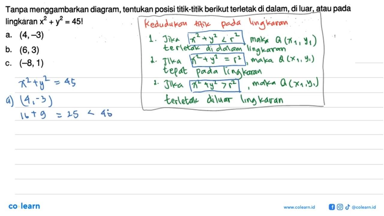 Tanpa menggambarkan diagram, tentukan posisi titik-titik