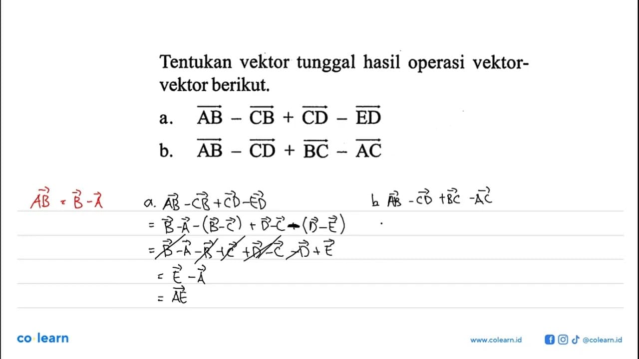 Tentukan vektor tunggal hasil operasi vektorvektor