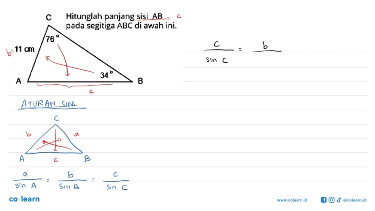 C Hitunglah panjang sisi AB pada segitiga ABC di awah ini.C