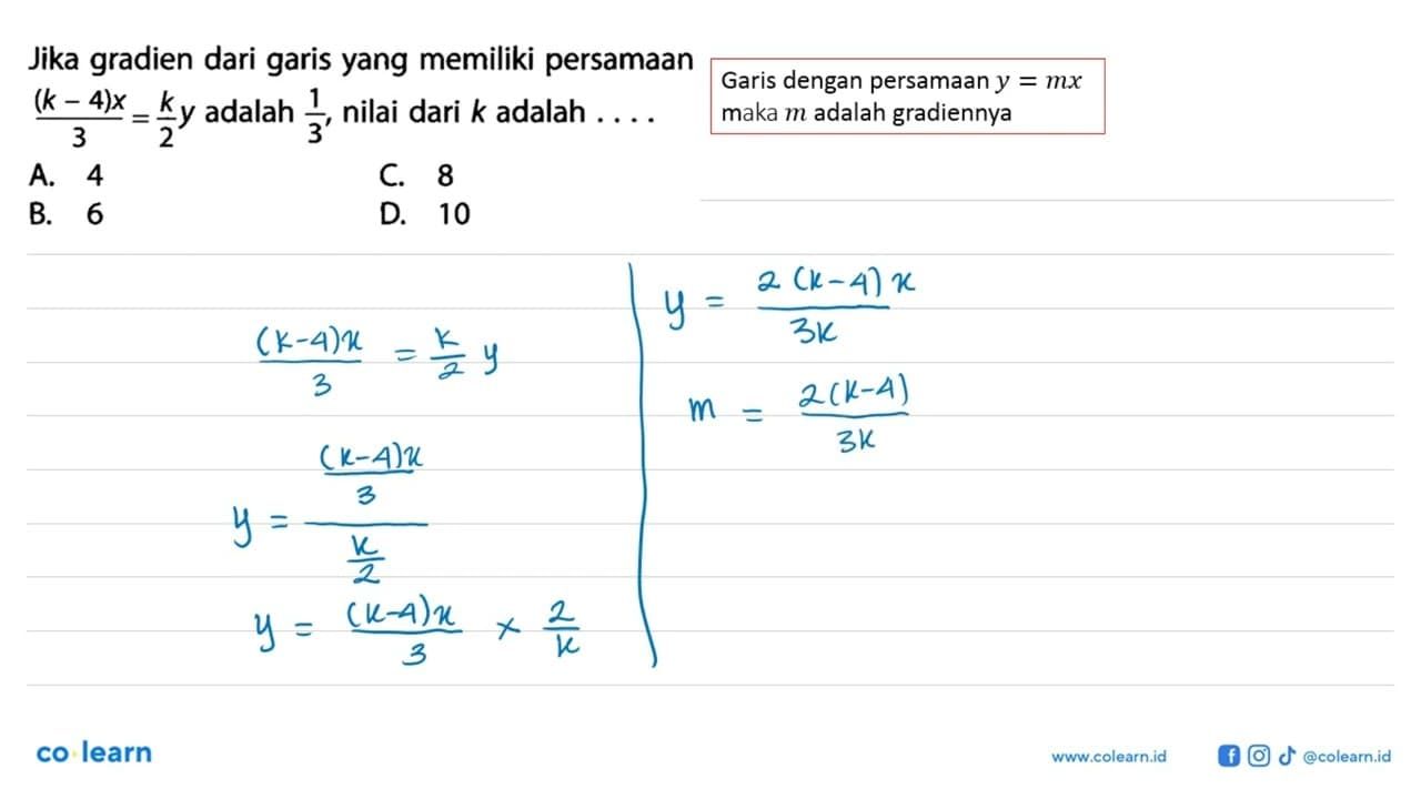 Jika gradien dari garis yang memiliki persamaan