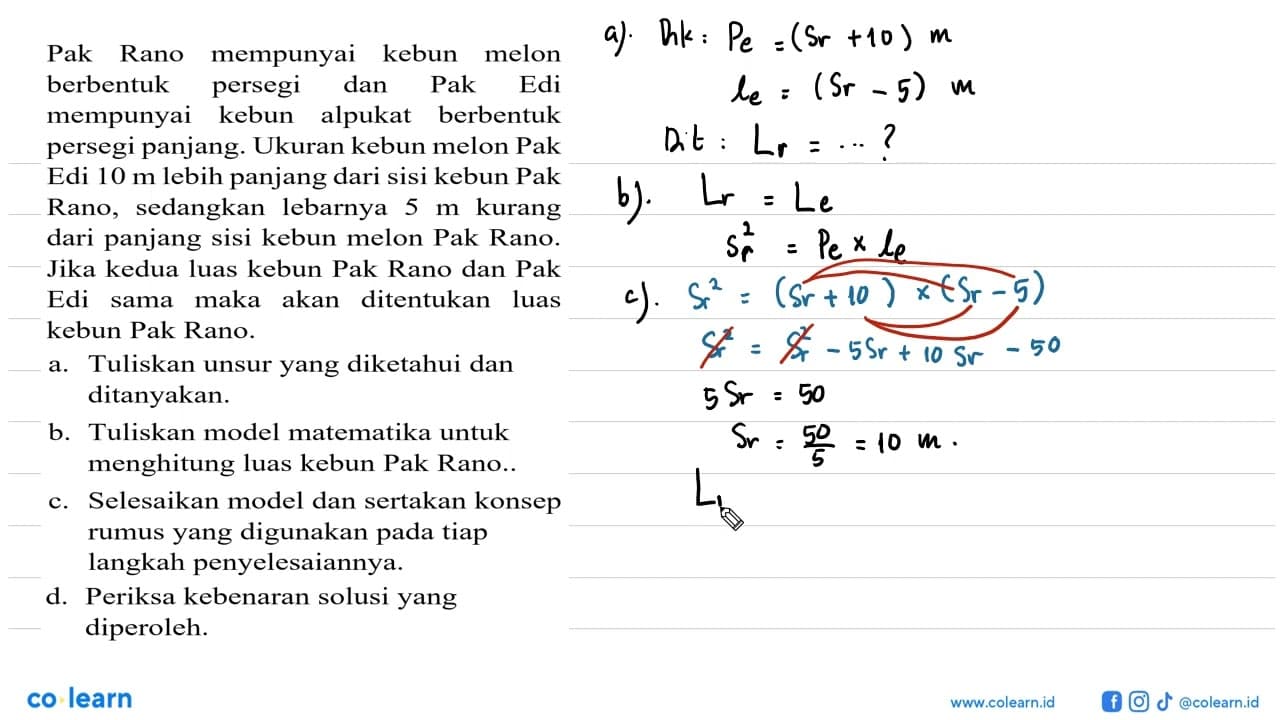 Pak Rano mempunyai kebun melon berbentuk persegi dan Pak